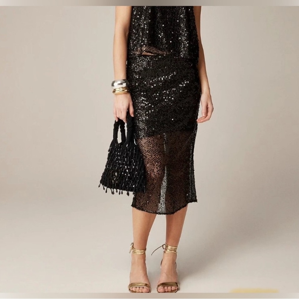 J. Crew Collection Black Sequin Sheer Overlay Midi Skirt